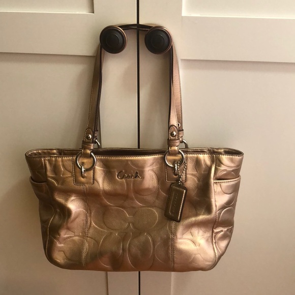 Coach Bags Metallic Gold Coach Bag With Purple Satin Lining Poshmark